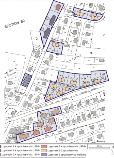 Plan-masse et de situation. Extrait du plan cadastral, 1984, section AD, 1:1000 réduit à 1:2000. © Région Bourgogne-Franche-Comté, Inventaire du patrimoine Plan-masse et de situation. Extrait du plan cadastral, 1984, section AD, 1:1000 réduit à 1:2000. © Région Bourgogne-Franche-Comté, Inventaire du patrimoine