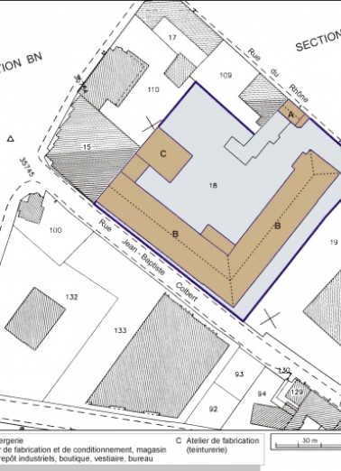 Plan-masse et de situation. Extrait du plan cadastral, 2001, section BM, 1:1000. © Région Bourgogne-Franche-Comté, Inventaire du patrimoine
