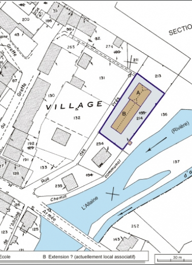Plan-masse et de situation. Extrait du plan cadastral, 1984, section AI, 1:1000. © Région Bourgogne-Franche-Comté, Inventaire du patrimoine