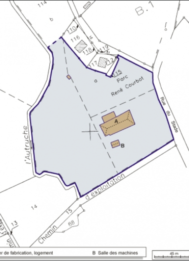 Plan-masse et de situation. Extrait du plan cadastral, 2001, section ZB, 1:2000 agrandi à 1:1500. © Région Bourgogne-Franche-Comté, Inventaire du patrimoine