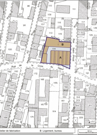 Plan-masse et de situation. Extrait du plan cadastral, 2001, section AD, 1:1000. © Région Bourgogne-Franche-Comté, Inventaire du patrimoine