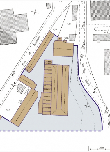 Plan-masse et de situation. Extrait du plan cadastral, 2001, section BZ, 1:1000. © Région Bourgogne-Franche-Comté, Inventaire du patrimoine