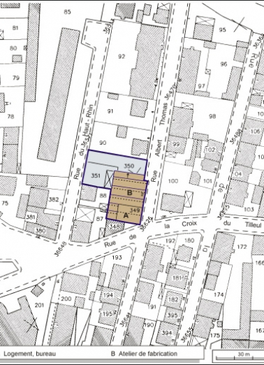 Plan-masse et de situation. Extrait du plan cadastral, 2001, section AD, 1:1000. © Région Bourgogne-Franche-Comté, Inventaire du patrimoine