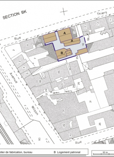 Plan-masse et de situation. Extrait du plan cadastral, 2001, section BN, 1:1000. © Région Bourgogne-Franche-Comté, Inventaire du patrimoine