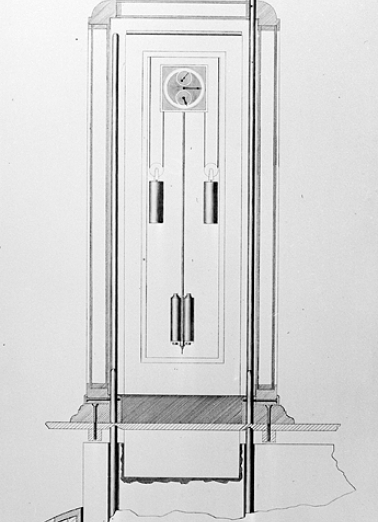 [Pendule n° 45 dans une armoire à pression contrôlée, vue en coupe], limite 19e siècle 20e siècle. © Région Bourgogne-Franche-Comté, Inventaire du patrimoine