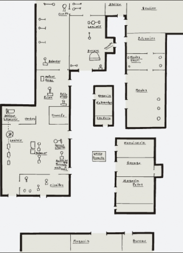 Schéma de localisation des machines en 1954. © Région Bourgogne-Franche-Comté, Inventaire du patrimoine Schéma de localisation des machines en 1954. © Région Bourgogne-Franche-Comté, Inventaire du patrimoine
