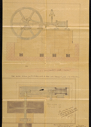 [Elévation et vue en plan de la machine à vapeur]. © Région Bourgogne-Franche-Comté, Inventaire du patrimoine