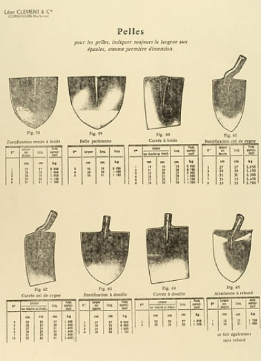 Outils vendus par la société dans les années 1960 : pelles. © Région Bourgogne-Franche-Comté, Inventaire du patrimoine Outils vendus par la société dans les années 1960 : pelles. © Région Bourgogne-Franche-Comté, Inventaire du patrimoine