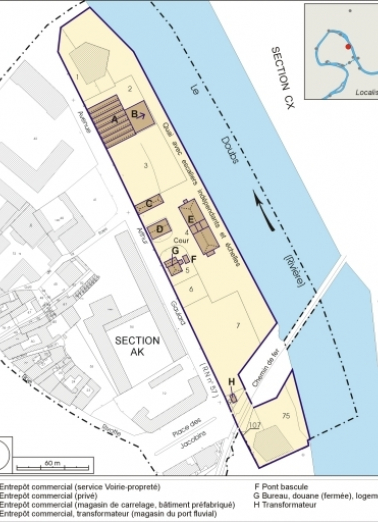 Plan-masse et de situation. Extrait du plan cadastral, 2006, section AK. © Région Bourgogne-Franche-Comté, Inventaire du patrimoine Plan-masse et de situation. Extrait du plan cadastral, 2006, section AK. © Région Bourgogne-Franche-Comté, Inventaire du patrimoine