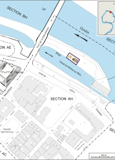 Plan-masse et de situation. Extrait du plan cadastral, 2006, section AH. © Région Bourgogne-Franche-Comté, Inventaire du patrimoine