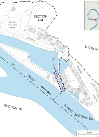 Plan-masse et de situation. Extrait du plan cadastral, 2006, section DM. © Région Bourgogne-Franche-Comté, Inventaire du patrimoine Plan-masse et de situation. Extrait du plan cadastral, 2006, section DM. © Région Bourgogne-Franche-Comté, Inventaire du patrimoine