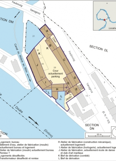 Plan-masse et de situation. Extrait du plan cadastral, 2006, section DN. © Région Bourgogne-Franche-Comté, Inventaire du patrimoine Plan-masse et de situation. Extrait du plan cadastral, 2006, section DN. © Région Bourgogne-Franche-Comté, Inventaire du patrimoine
