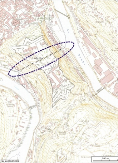 Plan de localisation. Fond de plan Ville de Besançon, Service technique. © Région Bourgogne-Franche-Comté, Inventaire du patrimoine Plan de localisation. Fond de plan Ville de Besançon, Service technique. © Région Bourgogne-Franche-Comté, Inventaire du patrimoine