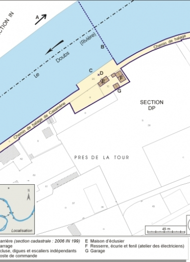 Plan-masse et de situation. Extrait du plan cadastral, 2006, section DP. © Région Bourgogne-Franche-Comté, Inventaire du patrimoine