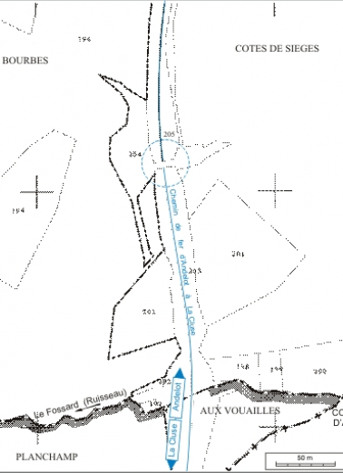 Plan-masse et de situation. Extrait du plan cadastral informatisé, 2006, section B, échelle 1:2000. © Région Bourgogne-Franche-Comté, Inventaire du patrimoine
