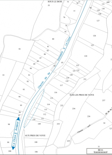 Plan-masse et de situation. Extrait du plan cadastral informatisé, 2006, section A, échelle 1:3000. © Région Bourgogne-Franche-Comté, Inventaire du patrimoine