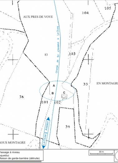 Plan-masse et de situation. Extrait du plan cadastral informatisé, 2006, section A, échelle 1:1000. © Région Bourgogne-Franche-Comté, Inventaire du patrimoine