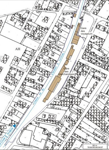 Plan de situation. Extrait du plan cadastral informatisé, 2006, section AH, échelle 1:2500. © Région Bourgogne-Franche-Comté, Inventaire du patrimoine