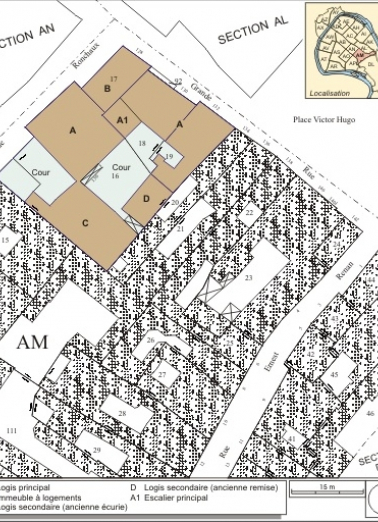 Plan masse et de situation. Extrait du plan cadastral, 1974, section AM. © Région Bourgogne-Franche-Comté, Inventaire du patrimoine