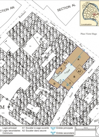 Plan masse et de situation. Extrait du plan cadastral, 1974, section AM. © Région Bourgogne-Franche-Comté, Inventaire du patrimoine