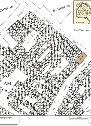 Plan masse et de situation. Extrait du plan cadastral, 1974, section AM. © Région Bourgogne-Franche-Comté, Inventaire du patrimoine