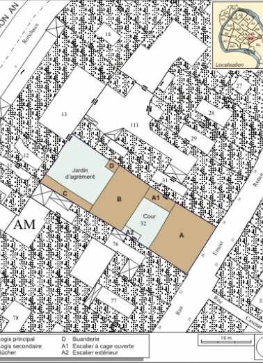 Plan masse et de situation. Extrait du plan cadastral, 1974, section AM. © Région Bourgogne-Franche-Comté, Inventaire du patrimoine