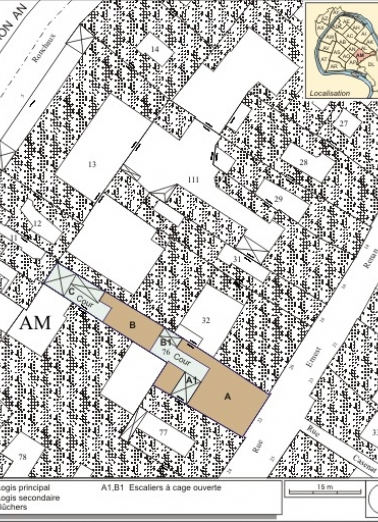 Plan masse et de situation. Extrait du plan cadastral, 1974, section AM. © Région Bourgogne-Franche-Comté, Inventaire du patrimoine