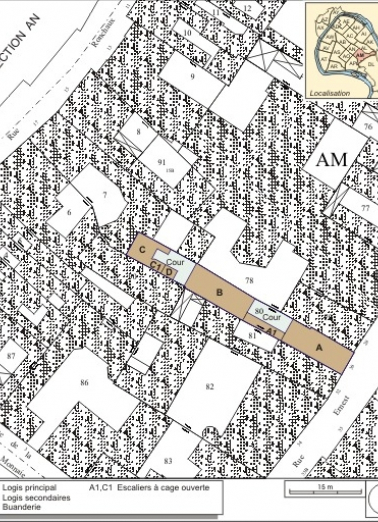 Plan masse et de situation. Extrait du plan cadastral, 1974, section AM. © Région Bourgogne-Franche-Comté, Inventaire du patrimoine