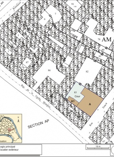 Plan masse et de situation. Extrait du plan cadastral, 1974, section AM. © Région Bourgogne-Franche-Comté, Inventaire du patrimoine