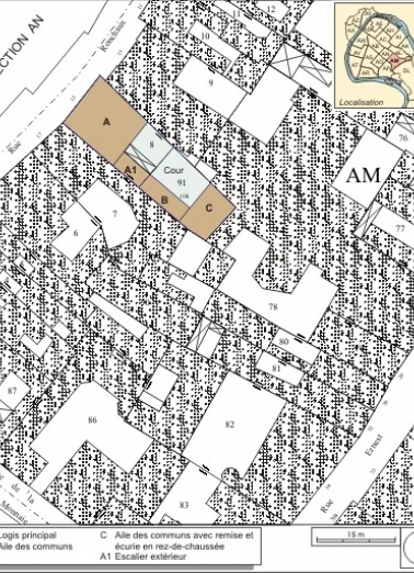 Plan masse et de situation. Extrait du plan cadastral, 1974, section AM. © Région Bourgogne-Franche-Comté, Inventaire du patrimoine