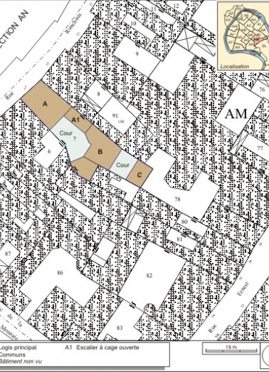 Plan masse et de situation. Extrait du plan cadastral, 1974, section AM. © Région Bourgogne-Franche-Comté, Inventaire du patrimoine
