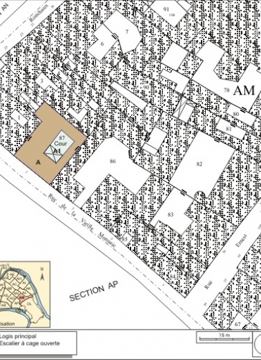 Plan masse et de situation. Extrait du plan cadastral, 1974, section AM. © Région Bourgogne-Franche-Comté, Inventaire du patrimoine