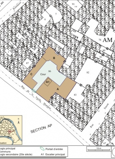Plan masse et de situation. Extrait du plan cadastral, 1974, section AM. © Région Bourgogne-Franche-Comté, Inventaire du patrimoine