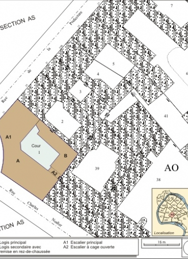 Plan masse et de situation. Extrait du plan cadastral, 1993, section AO. © Région Bourgogne-Franche-Comté, Inventaire du patrimoine