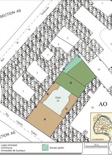 Plan masse et de situation. Extrait du plan cadastral, 1993, section AO. © Région Bourgogne-Franche-Comté, Inventaire du patrimoine