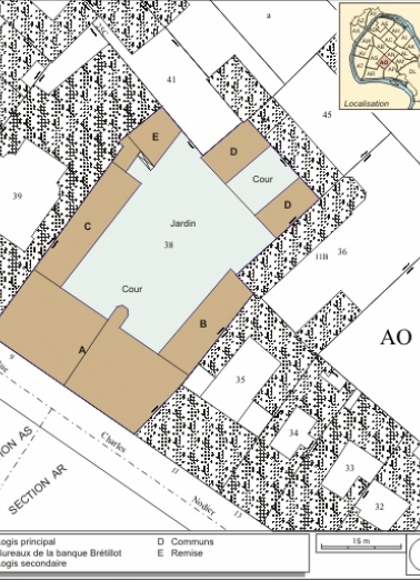 Plan masse et de situation. Extrait du plan cadastral, 1993, section AO. © Région Bourgogne-Franche-Comté, Inventaire du patrimoine