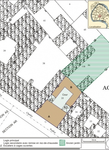 Plan masse et de situation. Extrait du plan cadastral, 1993, section AO. © Région Bourgogne-Franche-Comté, Inventaire du patrimoine