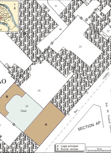 Plan masse et de situation. Extrait du plan cadastral, 1993, section AO. © Région Bourgogne-Franche-Comté, Inventaire du patrimoine