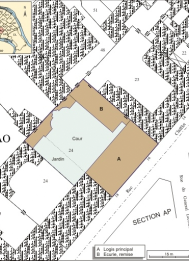 Plan masse et de situation. Extrait du plan cadastral, 1993, section AO. © Région Bourgogne-Franche-Comté, Inventaire du patrimoine