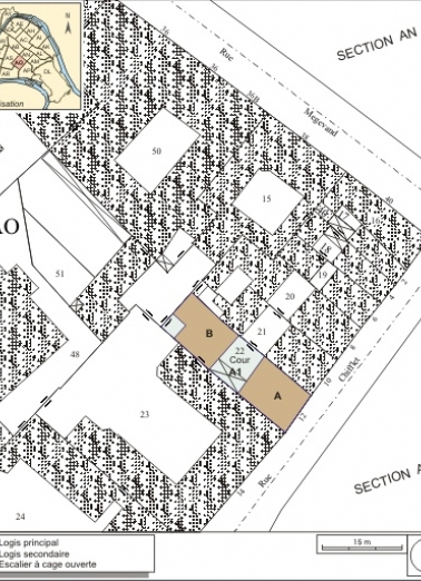 Plan masse et de situation. Extrait du plan cadastral, 1993, section AO. © Région Bourgogne-Franche-Comté, Inventaire du patrimoine