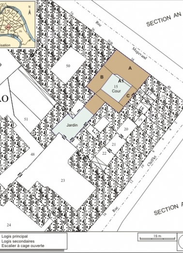 Plan masse et de situation. Extrait du plan cadastral, 1993, section AO. © Région Bourgogne-Franche-Comté, Inventaire du patrimoine