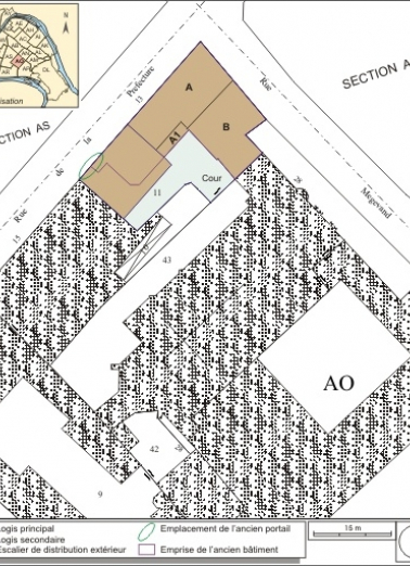 Plan masse et de situation. Extrait du plan cadastral, 1993, section AO. © Région Bourgogne-Franche-Comté, Inventaire du patrimoine