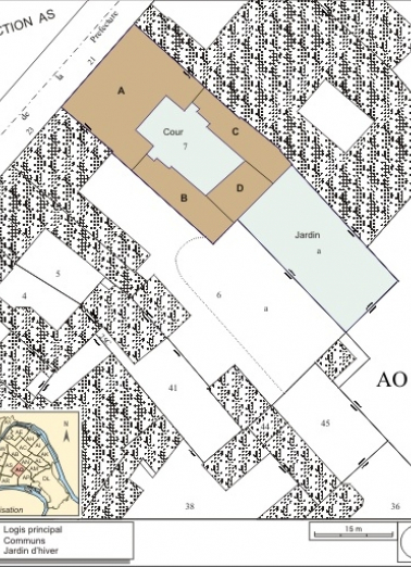 Plan masse et de situation. Extrait du plan cadastral, 1993, section AO. © Région Bourgogne-Franche-Comté, Inventaire du patrimoine