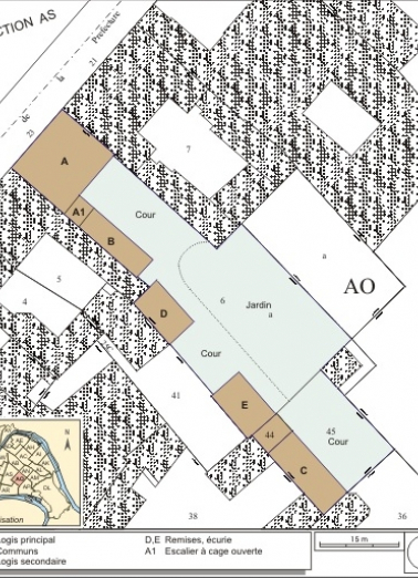 Plan masse et de situation. Extrait du plan cadastral, 1993, section AO. © Région Bourgogne-Franche-Comté, Inventaire du patrimoine