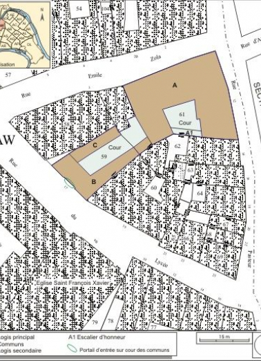Plan masse et de situation. Extrait du plan cadastral, 1974, section AW. © Région Bourgogne-Franche-Comté, Inventaire du patrimoine