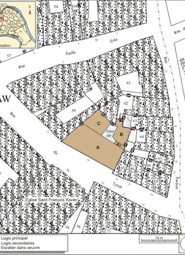 Plan masse et de situation. Extrait du plan cadastral, 1974, section AW. © Région Bourgogne-Franche-Comté, Inventaire du patrimoine