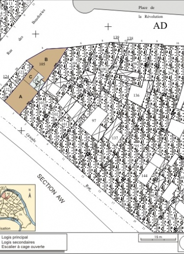 Plan masse et de situation. Extrait du plan cadastral, 1994, section AD. © Région Bourgogne-Franche-Comté, Inventaire du patrimoine