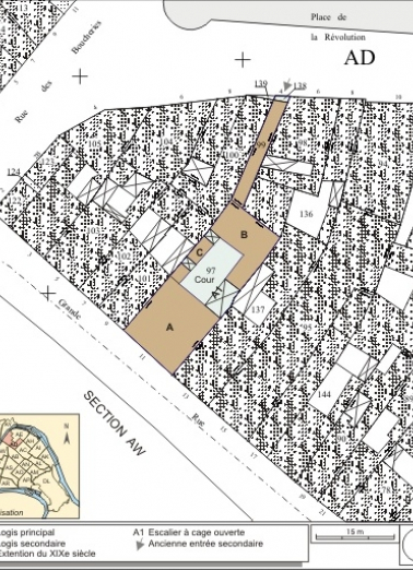 Plan masse et de situation. Extrait du plan cadastral, 1994, section AD. © Région Bourgogne-Franche-Comté, Inventaire du patrimoine