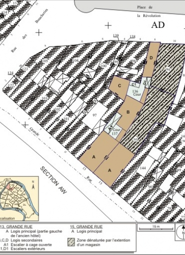 Plan masse et de situation. Extrait du plan cadastral, 1994, section AD. © Région Bourgogne-Franche-Comté, Inventaire du patrimoine