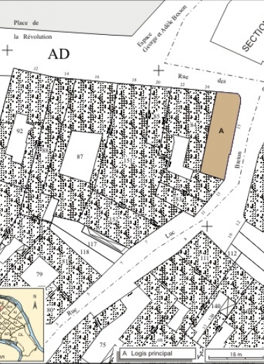 Plan masse et de situation. Extrait du plan cadastral, 1994, section AD. © Région Bourgogne-Franche-Comté, Inventaire du patrimoine